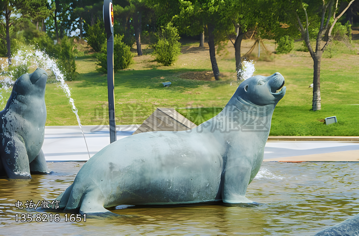大理石胖海豹雕塑