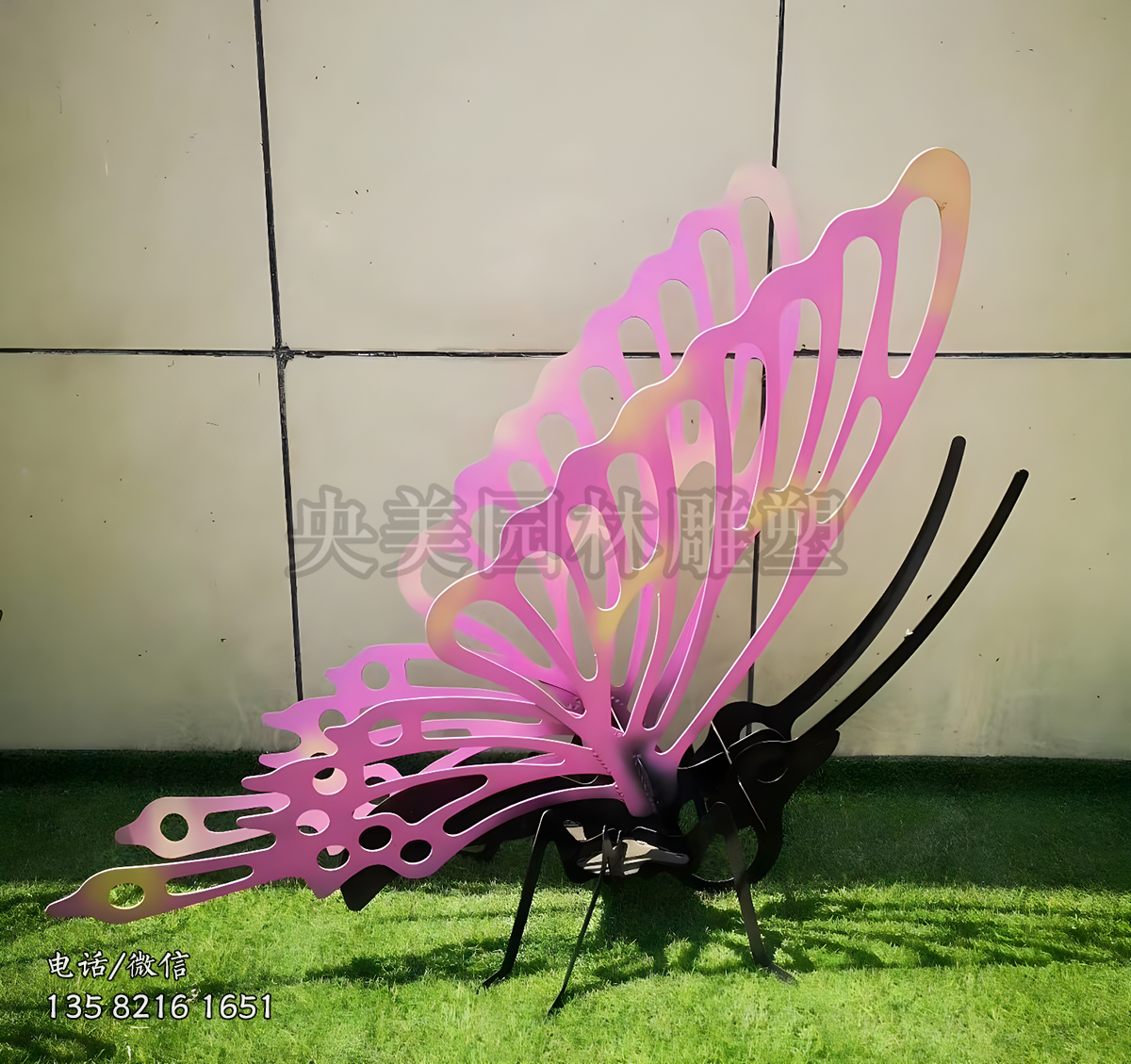 不銹鋼噴漆鏤空蝴蝶雕塑擺件