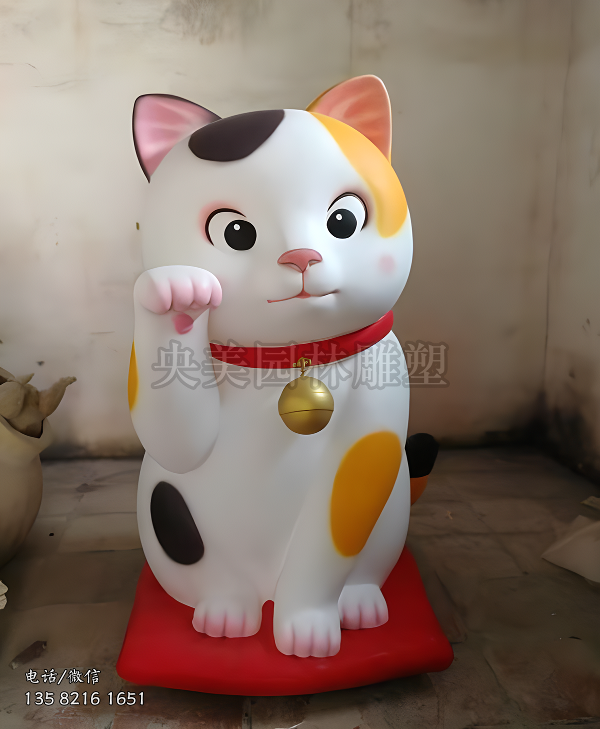 可愛(ài)蹲地招財(cái)貓雕塑