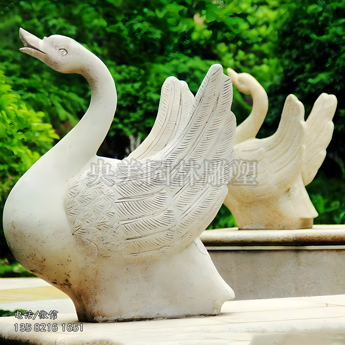 大理石石材天鵝噴水動(dòng)物雕塑