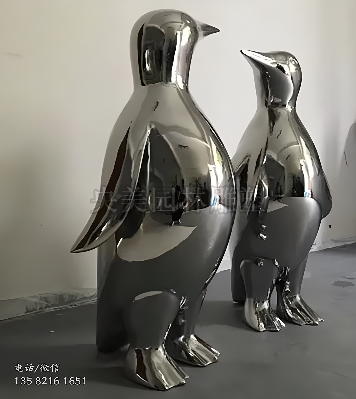 不銹鋼鏡面企鵝雕塑