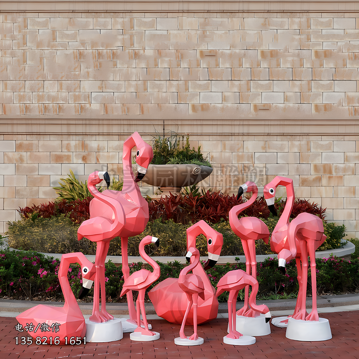 玻璃鋼切面火烈鳥雕塑擺件