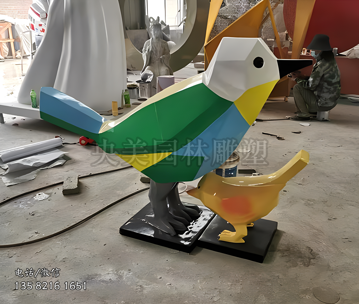 塊面動(dòng)物小鳥雕塑擺件