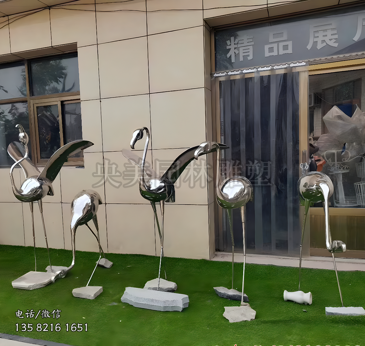 不銹鋼鏡面抽象仙鶴雕塑