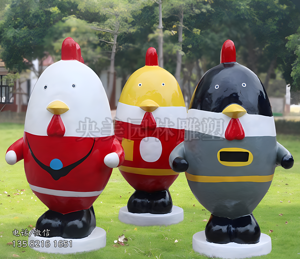 橢圓球型卡通小雞雕塑
