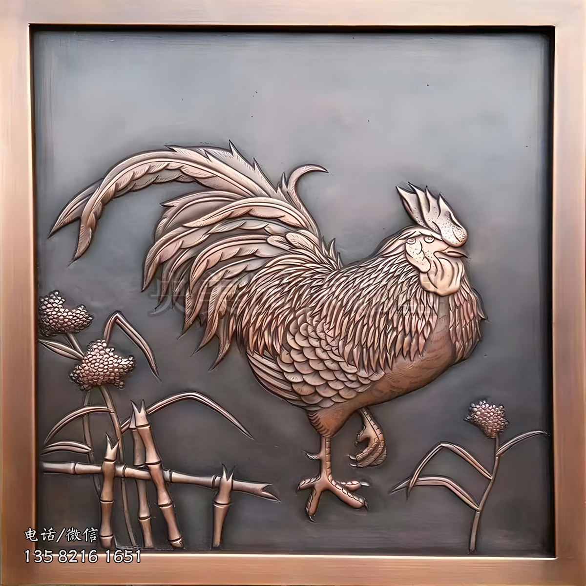 紫銅浮雕公雞雕塑壁畫