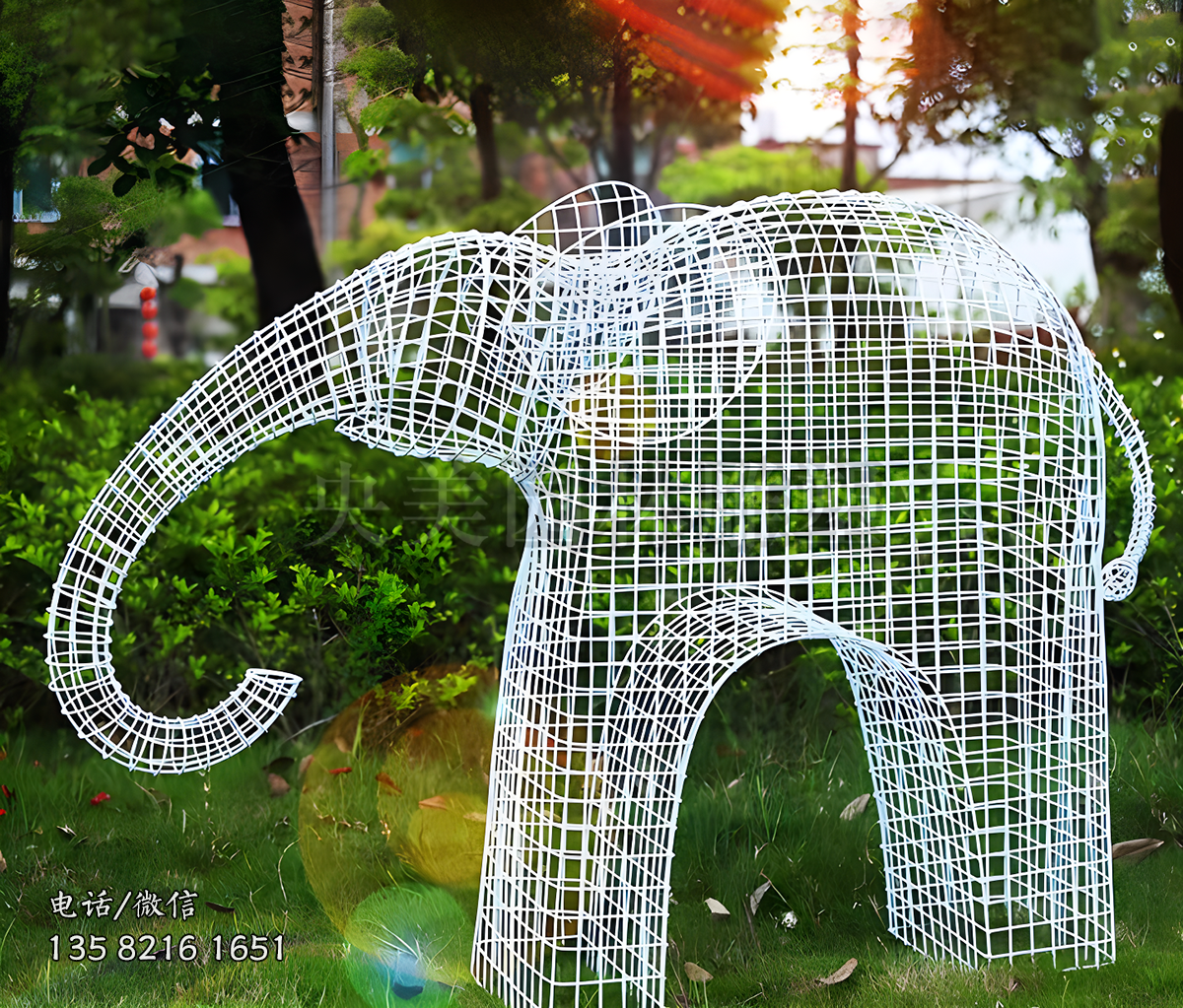 編織網(wǎng)格不銹鋼抽象大象雕塑