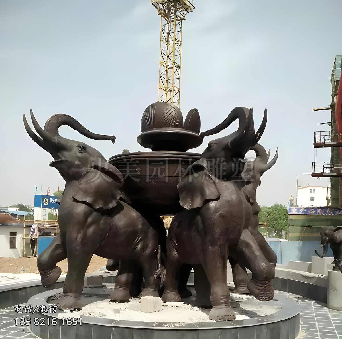 4只大象馱起的銅雕景觀噴泉雕塑