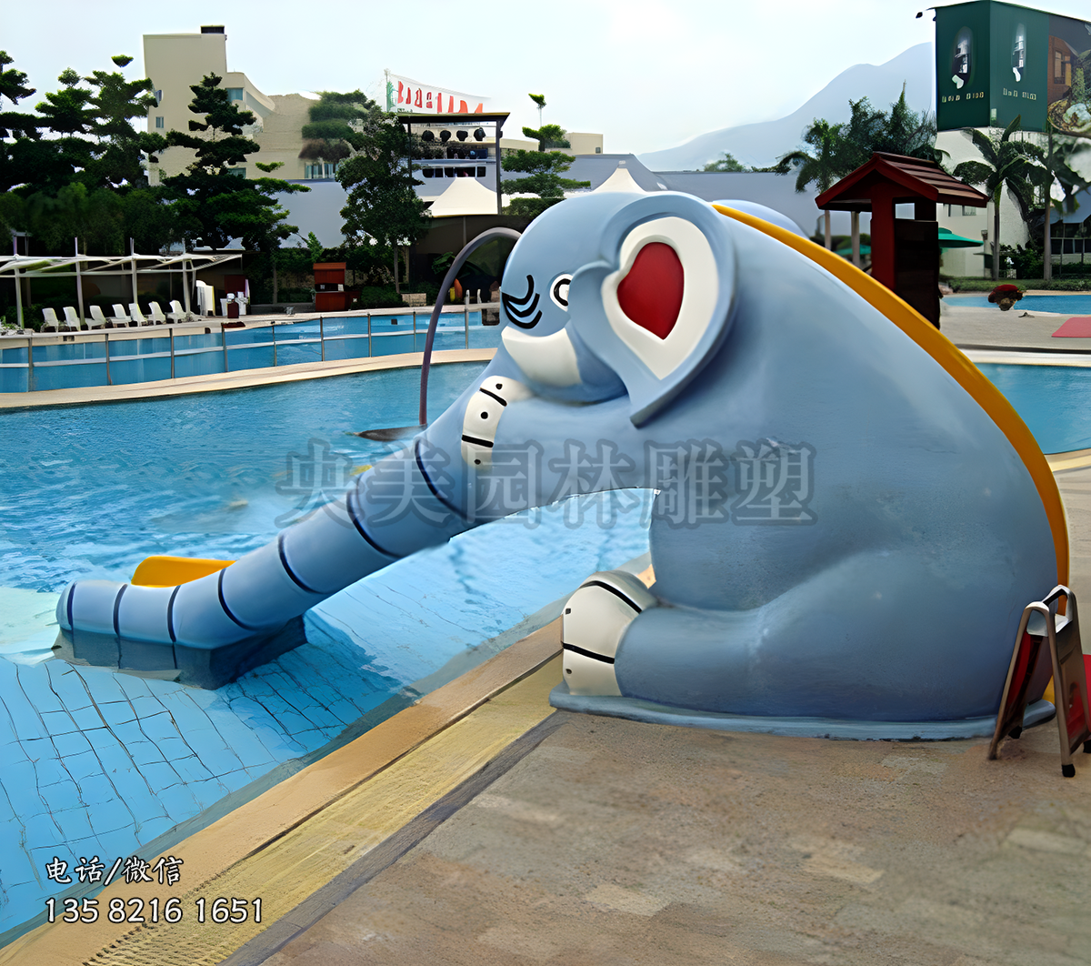 游泳館大象造型雕塑滑梯
