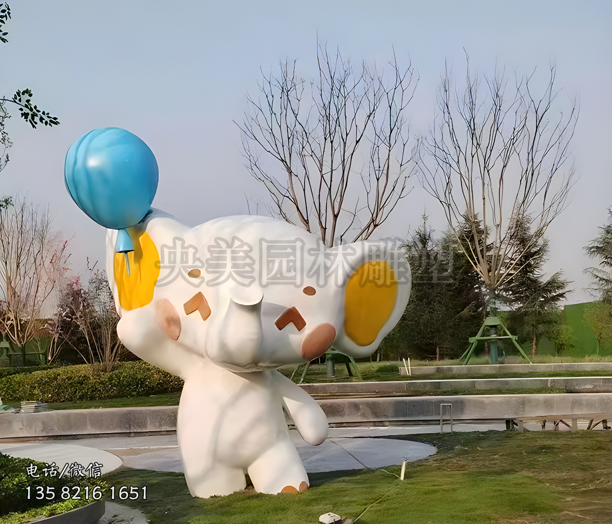 拿著氣球的卡通小象玻璃鋼雕塑