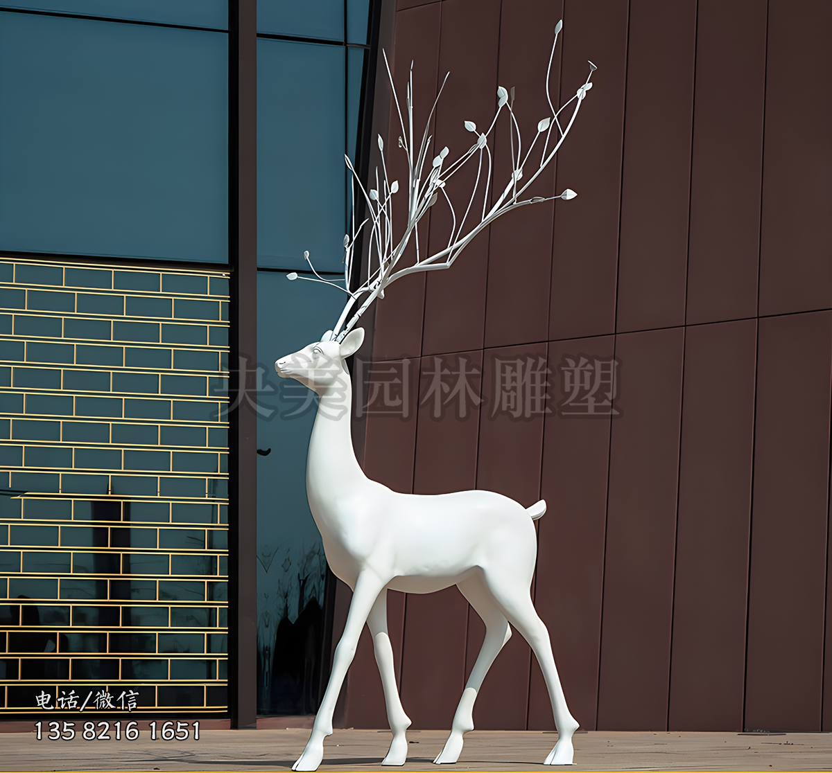 玻璃鋼頭上張樹的梅花鹿雕塑擺件