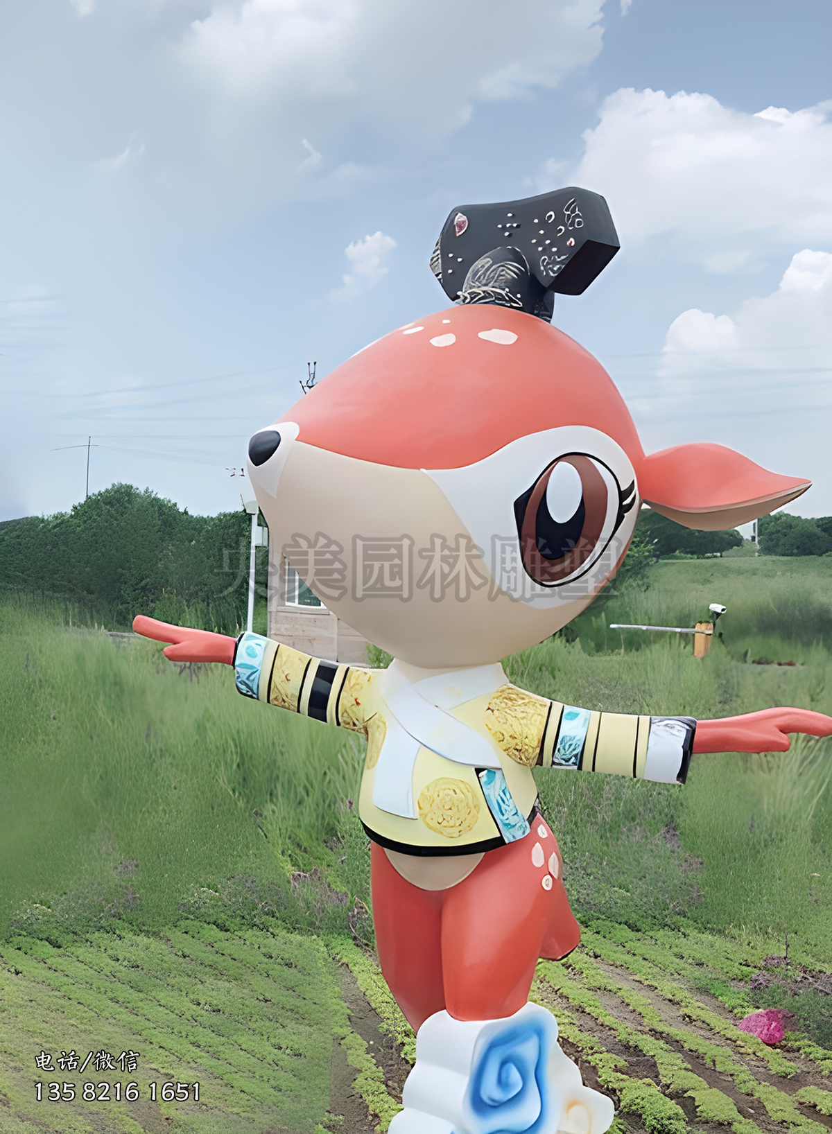 國風(fēng)服飾卡通梅花鹿造型雕塑