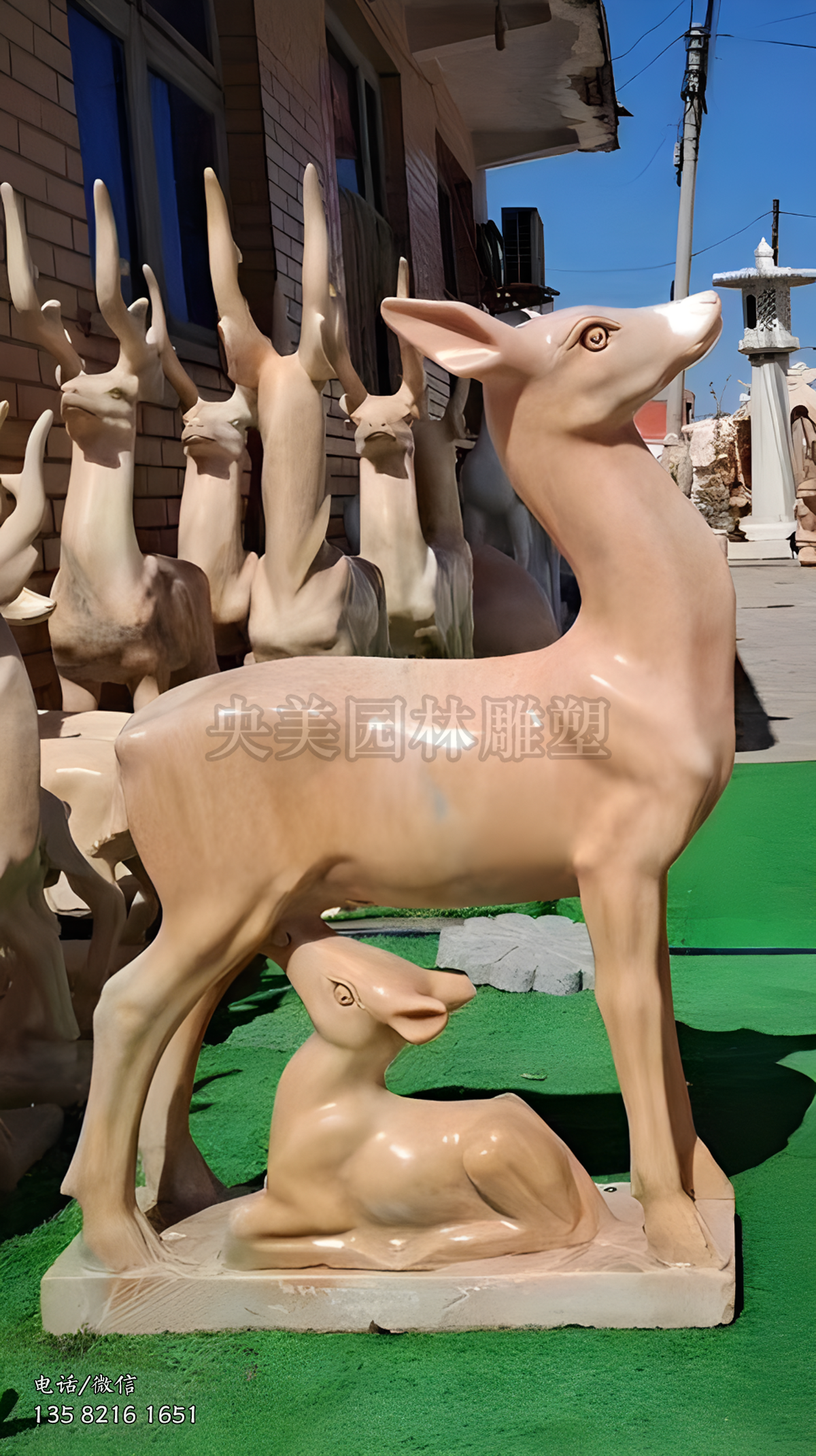 喂奶的梅花鹿（母子鹿）石雕