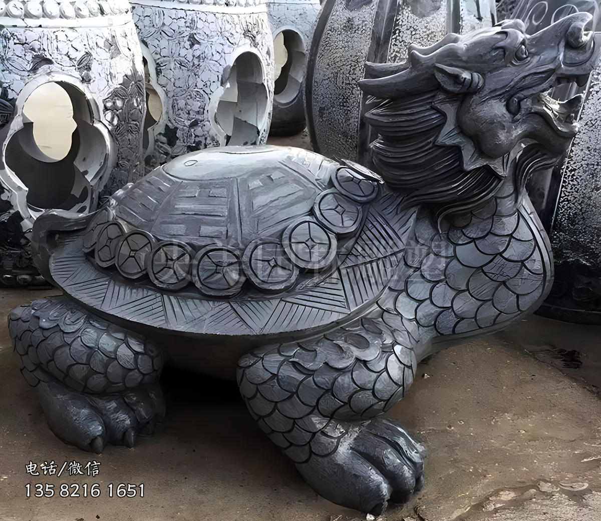 青石石刻招財(cái)龍龜石雕