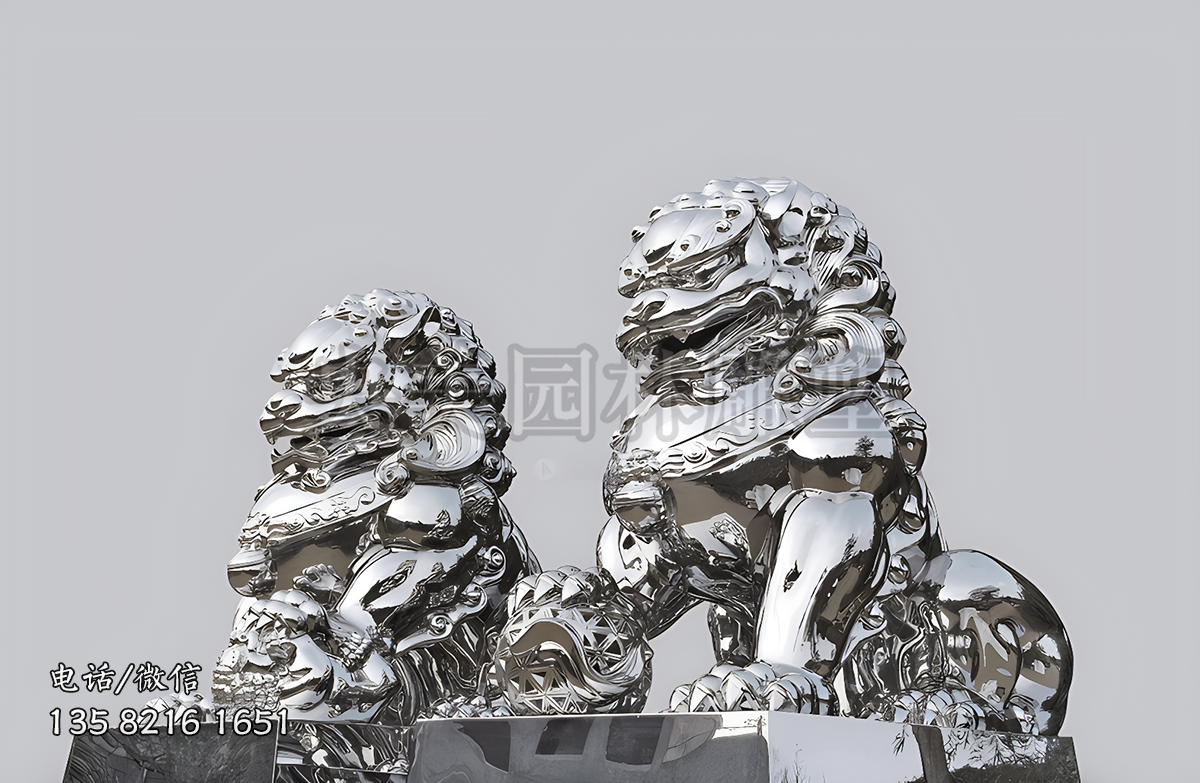 鏡面不銹鋼天安門獅子雕塑