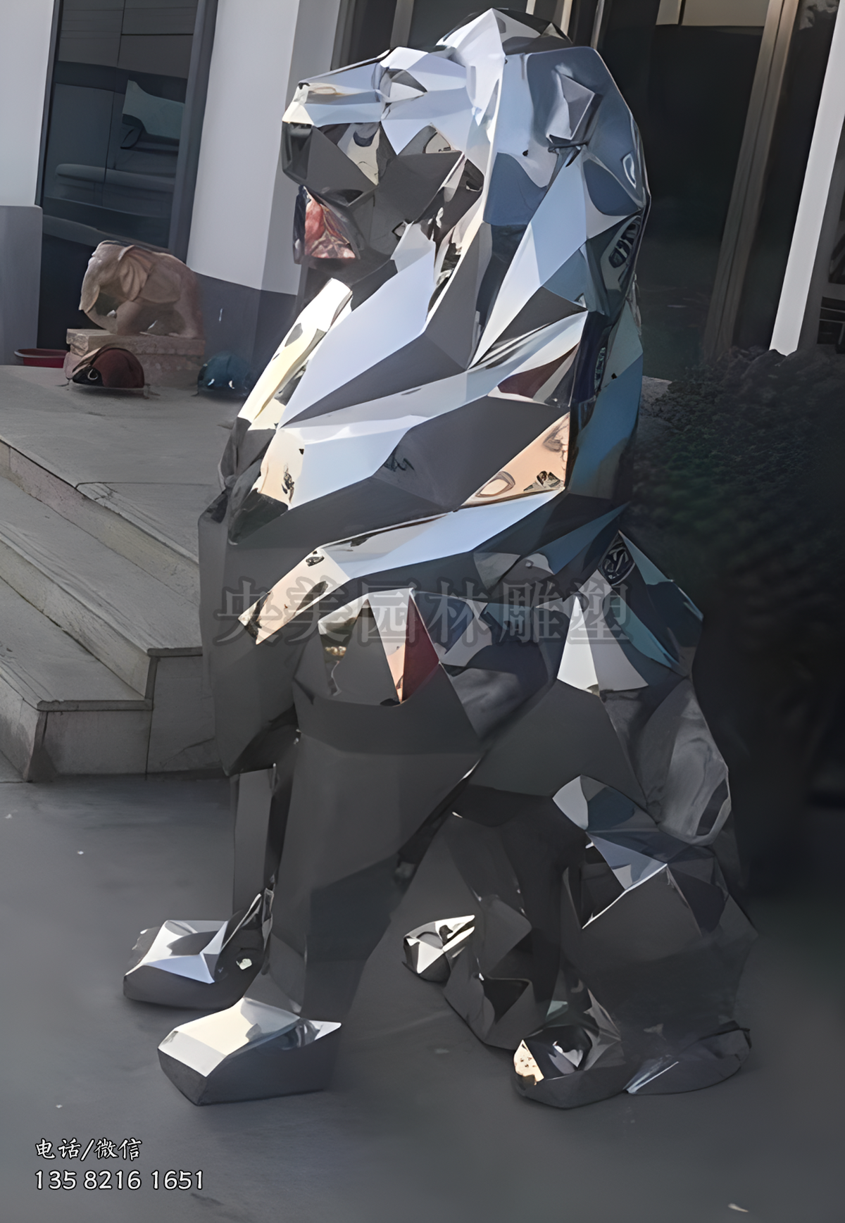 鏡面不銹鋼切面獅子雕塑