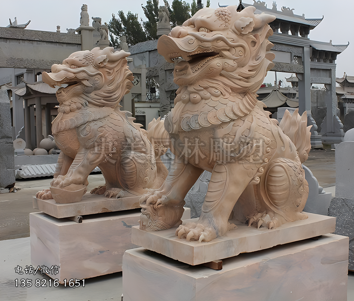 晚霞紅麒麟圣獸景觀動(dòng)物石雕