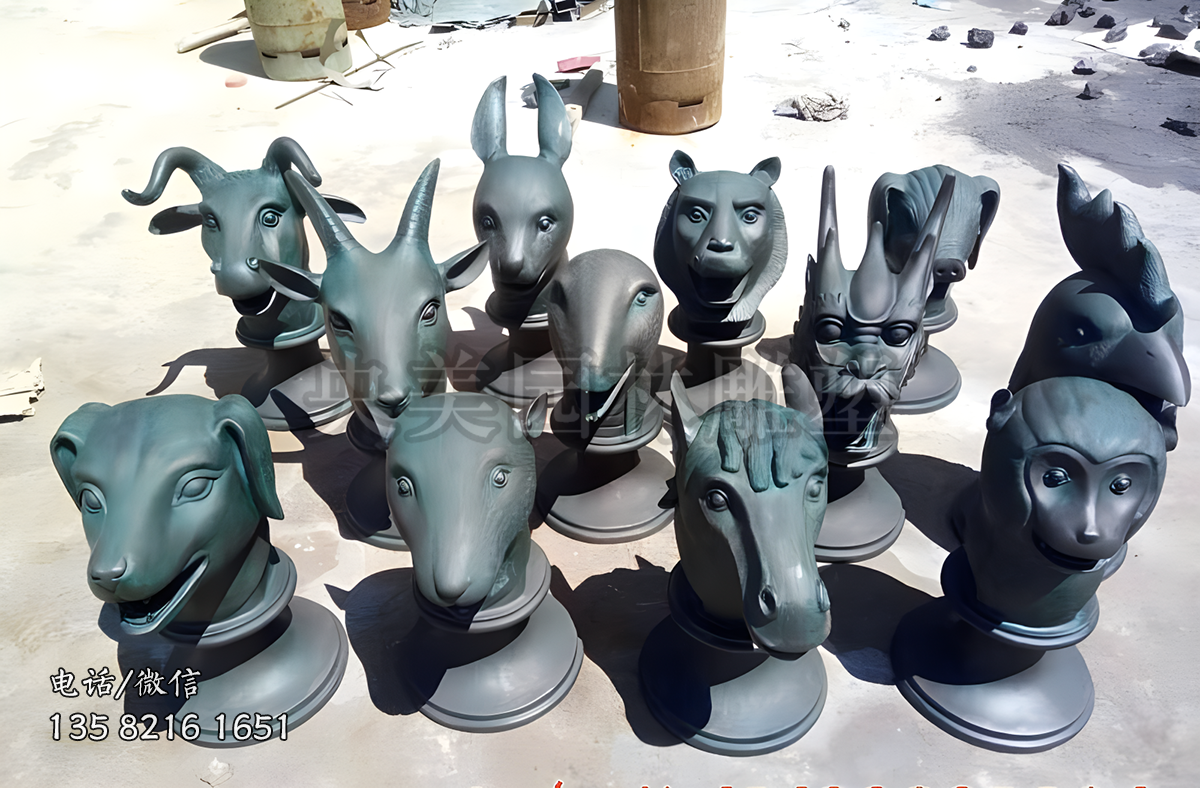 青銅鑄造十二生肖獸首銅雕