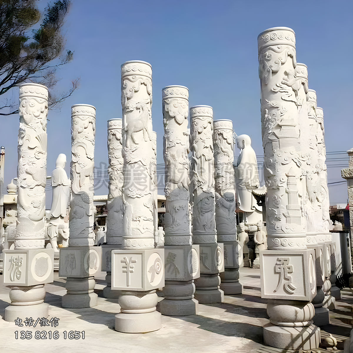 大理石石刻十二生肖文化柱