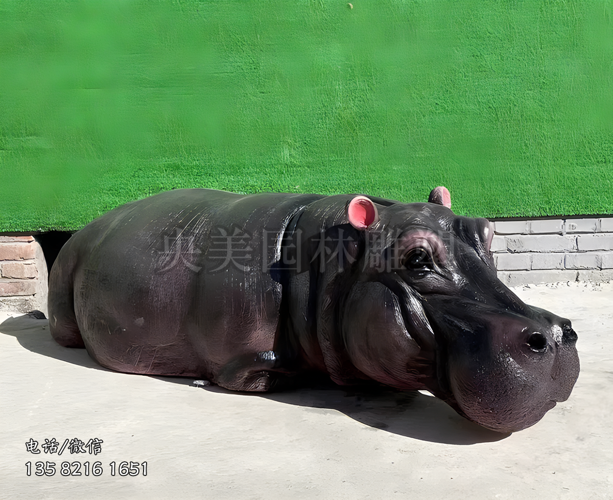 玻璃鋼仿真河馬，臥地（水）河馬雕塑