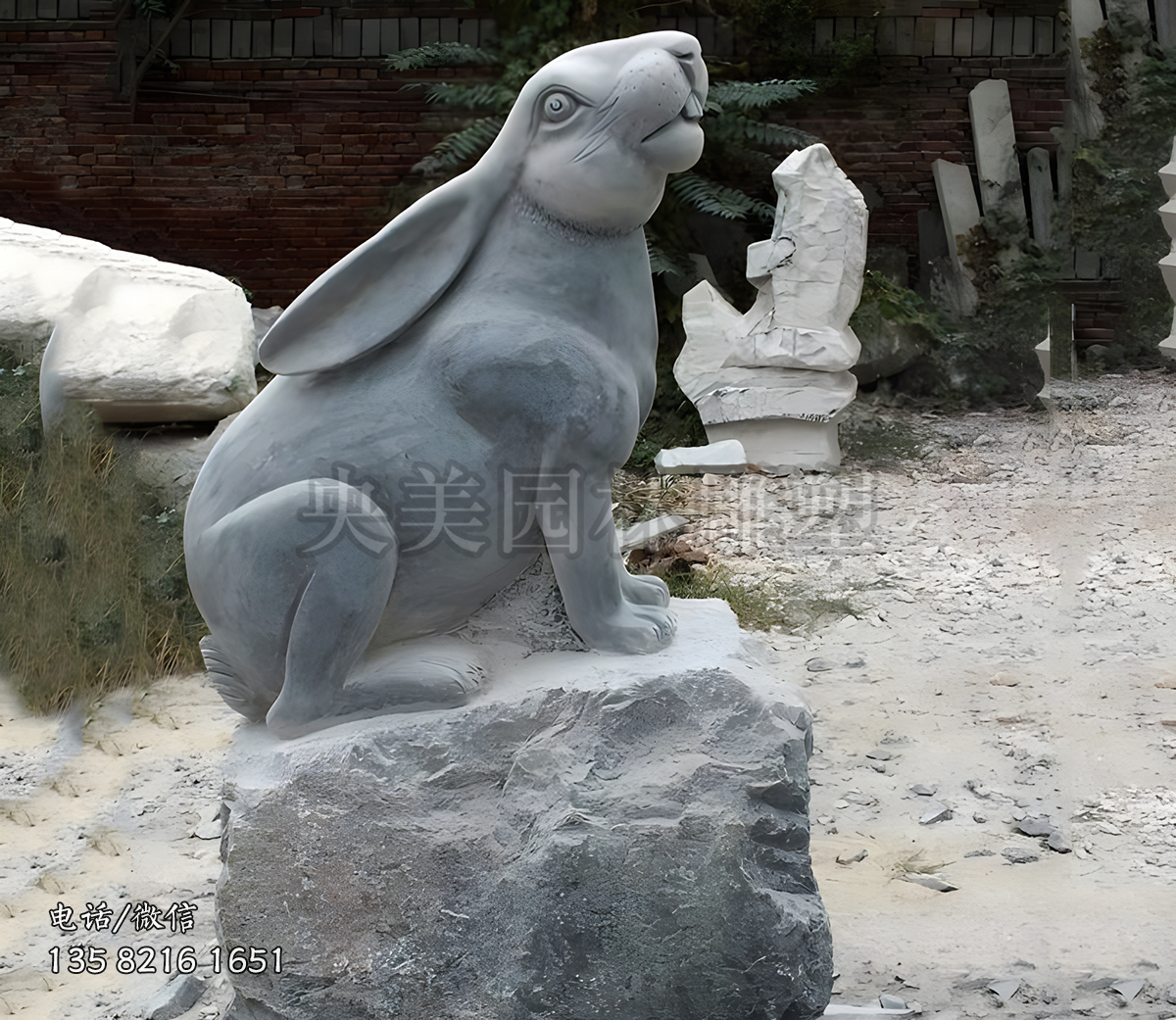 大理石仿真兔子景觀雕塑