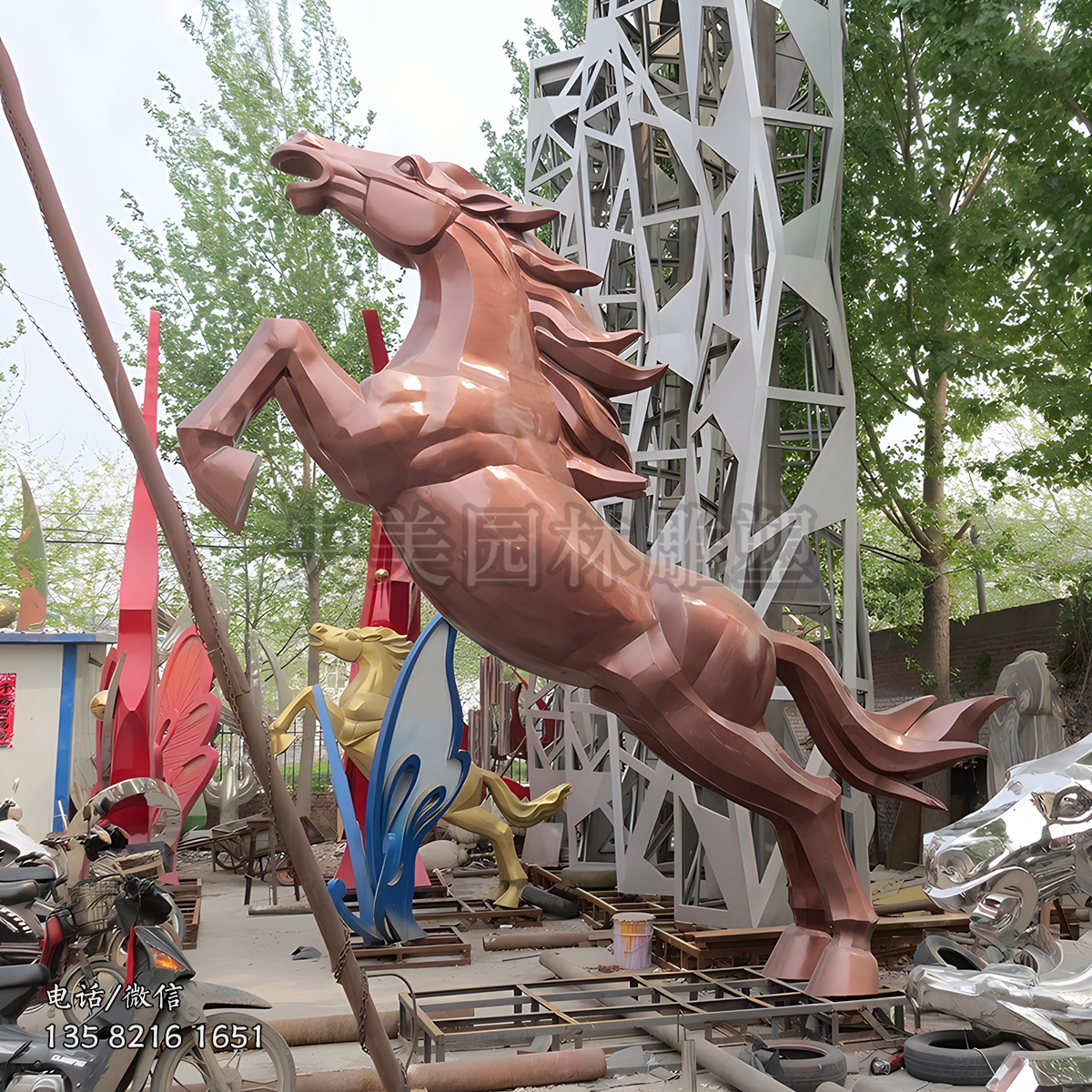 仿銅色不銹鋼馬兒雕塑