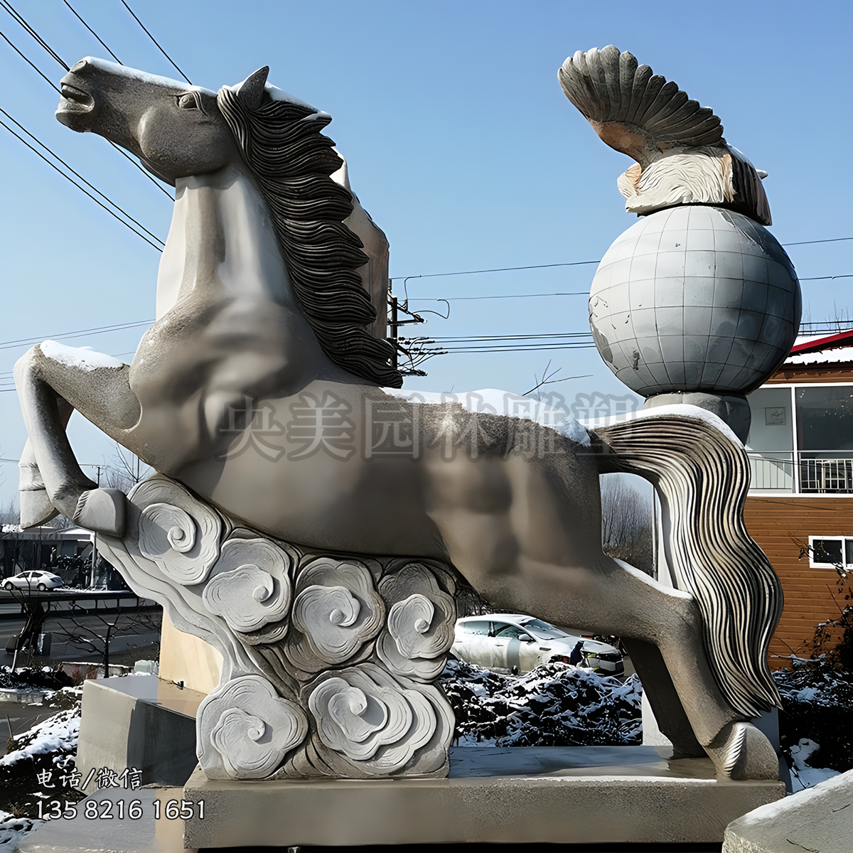 大理石石雕馬兒景觀雕塑