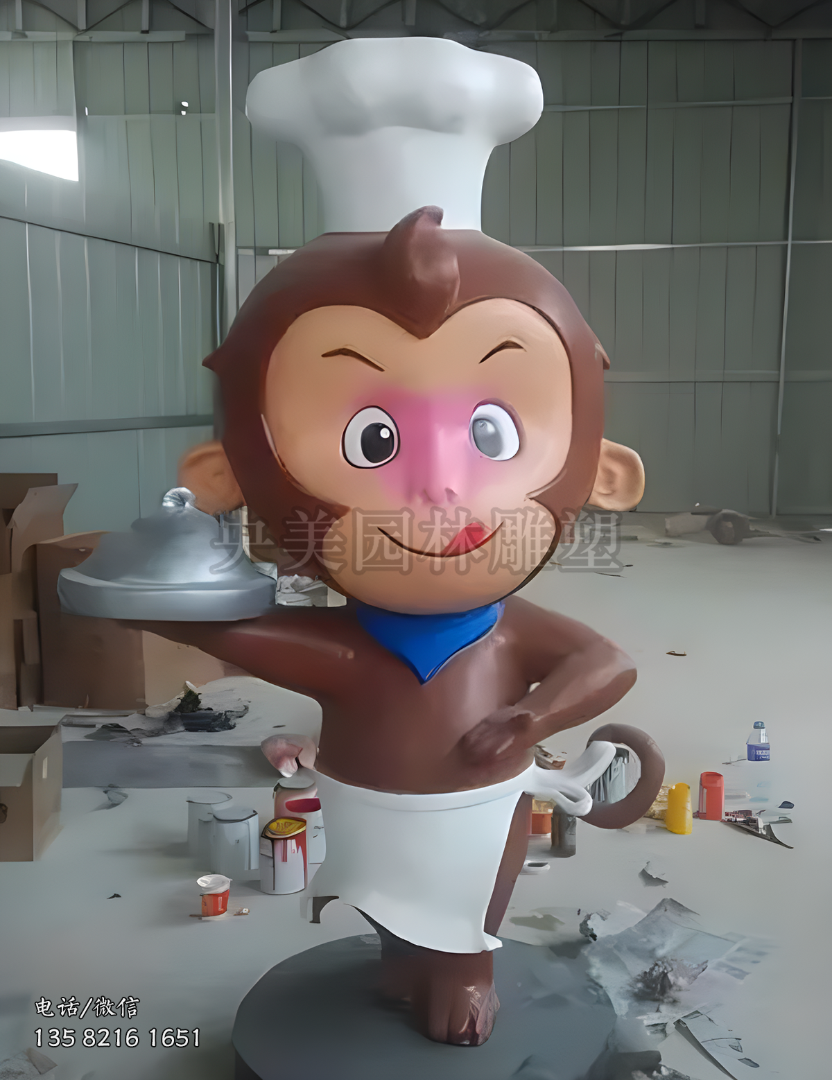 猴子廚師卡通動物雕塑