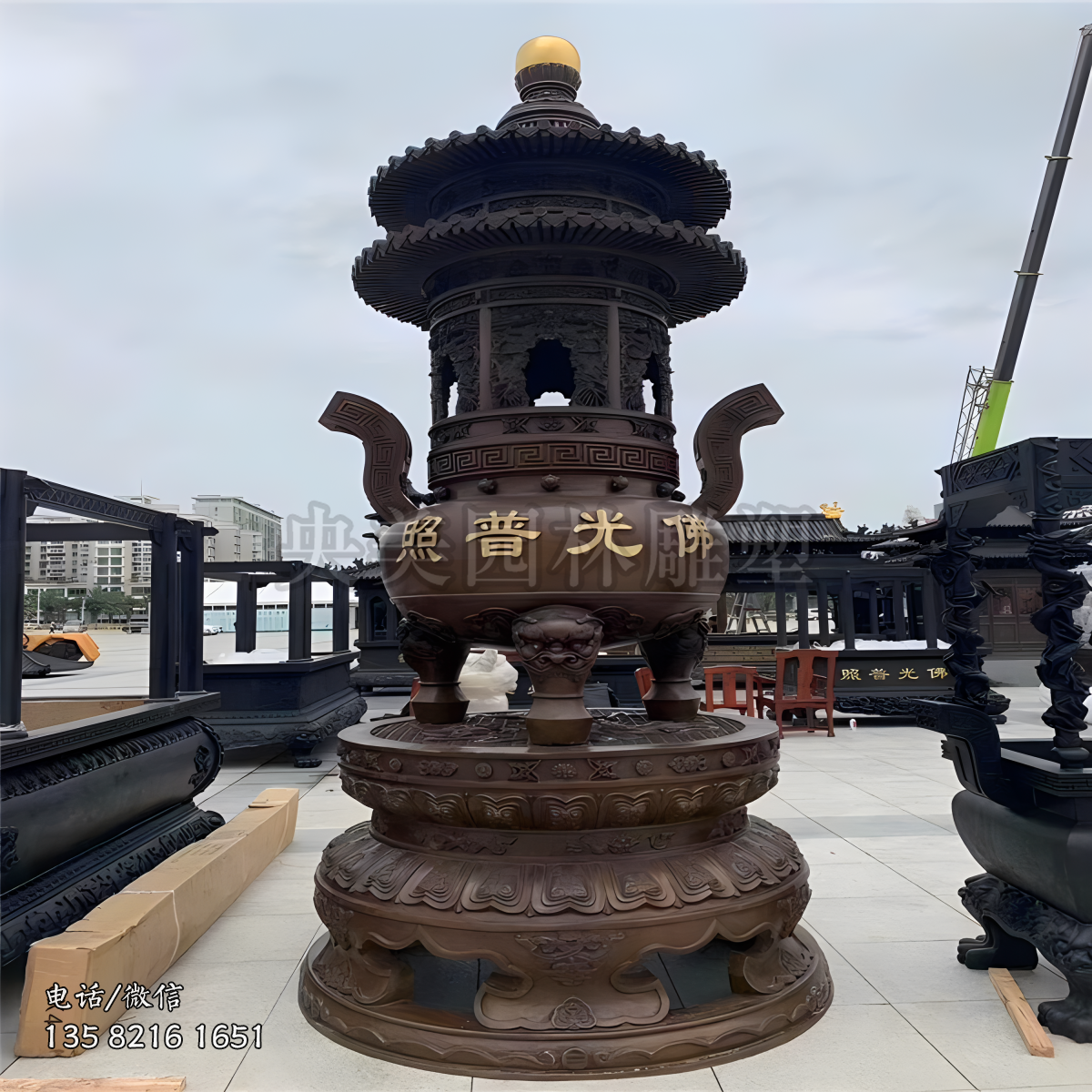 銅雕寺廟香爐雕塑