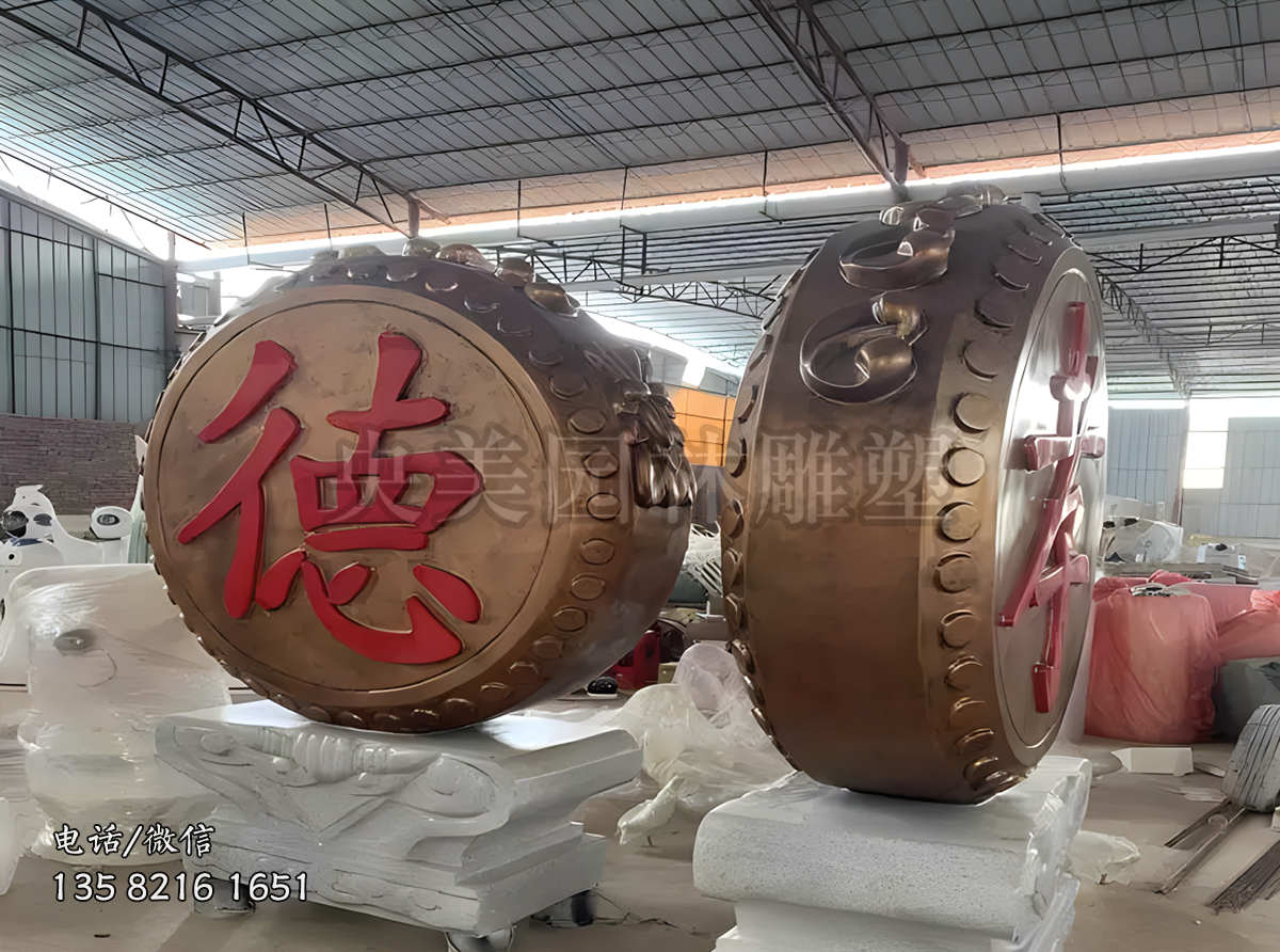 玻璃鋼刻字鼓型雕塑擺件
