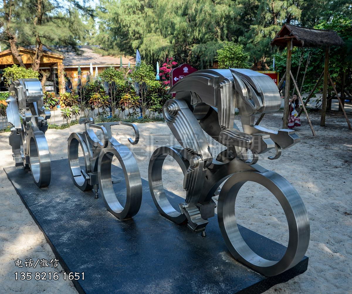 不銹鋼抽象騎行（自行車）人物雕塑