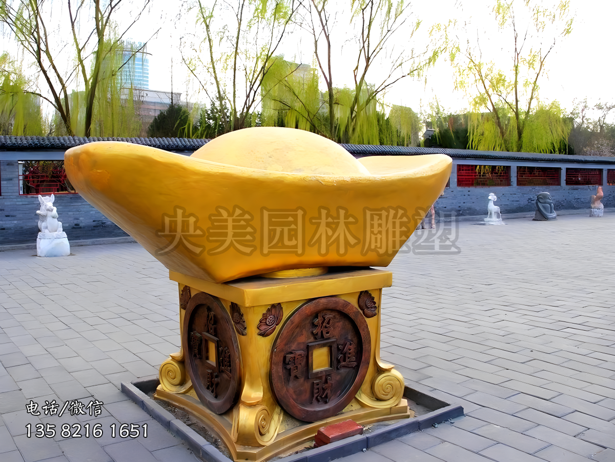 鑄銅漆金招財進寶元寶景觀雕塑
