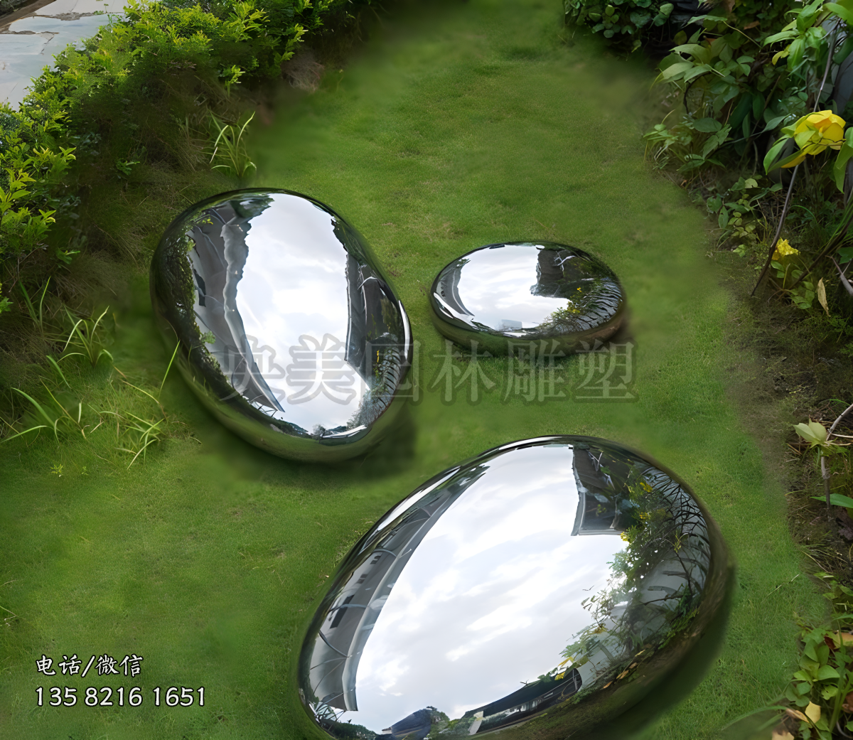 鏡面打磨不銹鋼鵝卵石雕塑