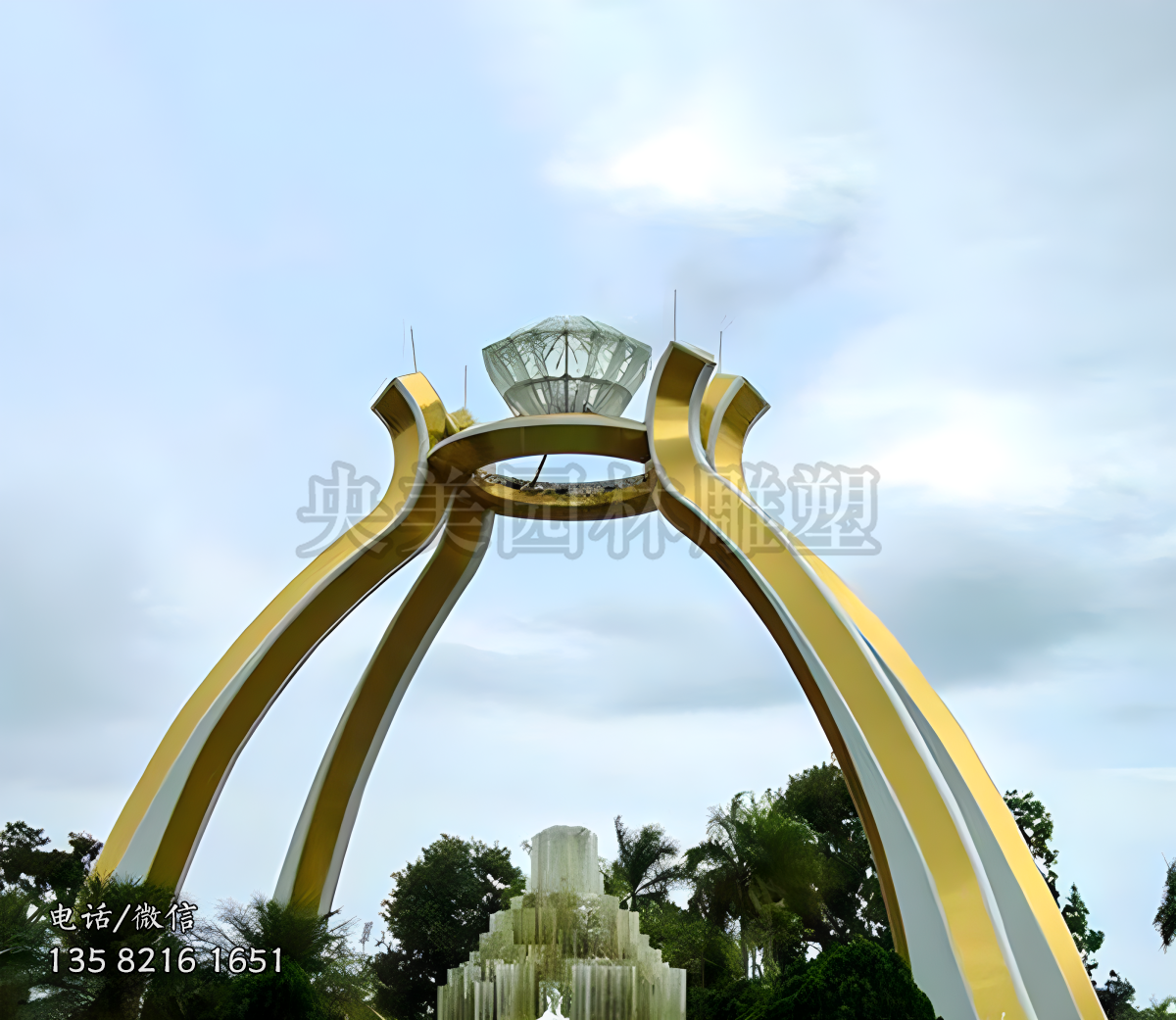 大型不銹鋼鉆石戒指景觀雕塑